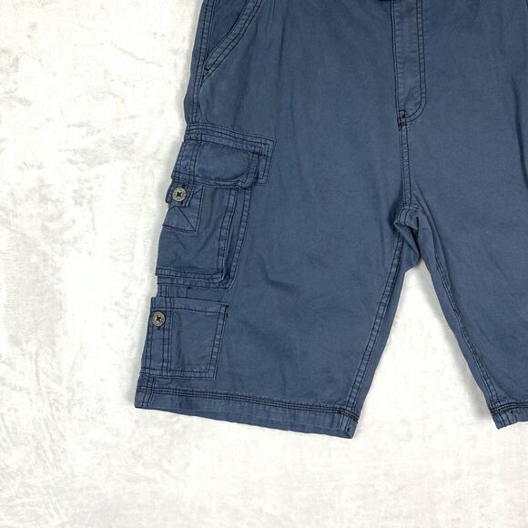 NWT Iron Co Cargo Shorts Mens 34 Indigo Blue Casual with Belt  Pockets Cotton - Picture 2 of 11